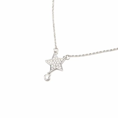 Collier-Fine-Chaine-Pendentif-Argente-Etoile-avec-Strass-Dore-a-lOr-Fin