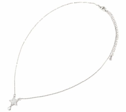 Collier-Fine-Chaine-Pendentif-Argente-Etoile-avec-Strass-Dore-a-lOr-Fin