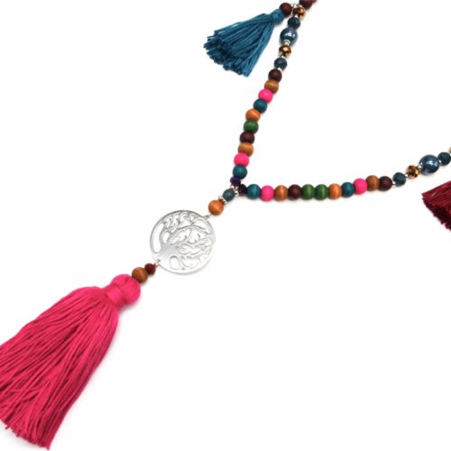 Sautoir-Collier-Perles-et-Pierres-avec-Arbre-de-Vie-Metal-Argente-et-Pompons-Fils-Multicolore