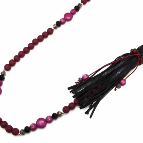 Sautoir-Collier-Perles-et-Pierres-avec-Bouddha-Effet-Marbre-Framboise-et-Franges