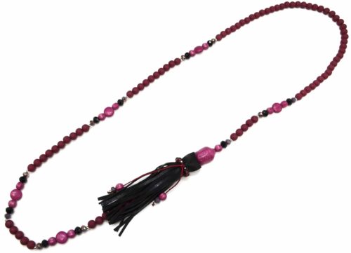 Sautoir-Collier-Perles-et-Pierres-avec-Bouddha-Effet-Marbre-Framboise-et-Franges