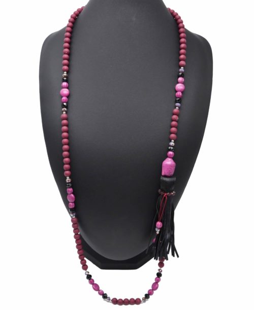 Sautoir-Collier-Perles-et-Pierres-avec-Bouddha-Effet-Marbre-Framboise-et-Franges