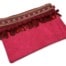 Pochette-Sac-Bandouliere-Effet-Jean-Denim-Rouge-avec-Clous-Ruban-Ethnique-Pompons-Boule-et-Plumes