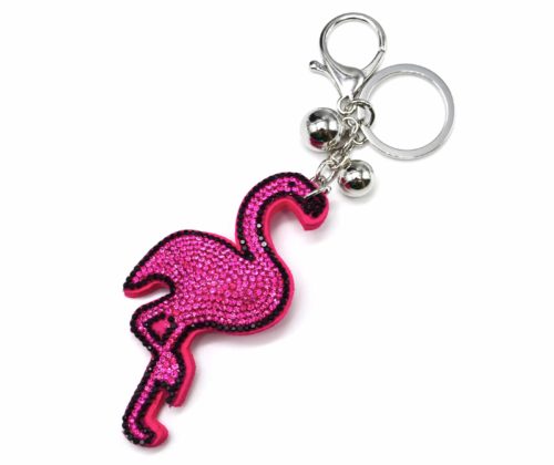 Porte-Cles-Bijou-de-Sac-Flamant-Rose-Strass-et-Feutrine-Fuchsia