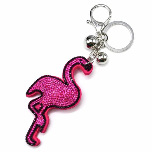 Porte-Cles-Bijou-de-Sac-Flamant-Rose-Strass-et-Feutrine-Fuchsia