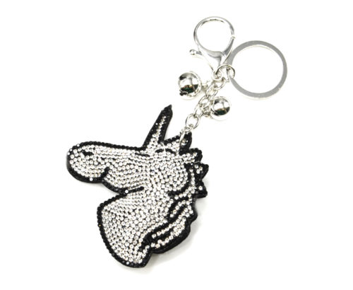 Porte-Cles-Bijou-de-Sac-Licorne-Strass-et-Feutrine-ArgenteNoir