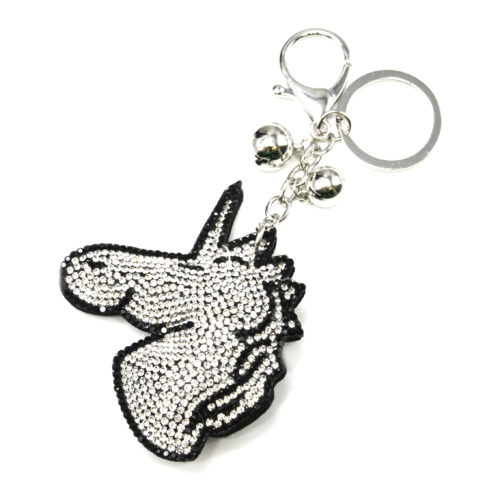 Porte-Cles-Bijou-de-Sac-Licorne-Strass-et-Feutrine-ArgenteNoir