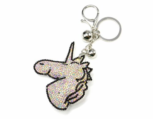 Porte-Cles-Bijou-de-Sac-Licorne-Strass-et-Feutrine-ArgenteBlanc