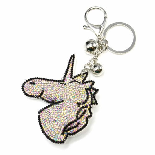 Porte-Cles-Bijou-de-Sac-Licorne-Strass-et-Feutrine-ArgenteBlanc