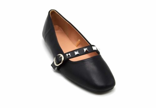 Ballerines-Simili-Cuir-avec-Bride-Clous-Argentes-et-Bout-Carre-Noir