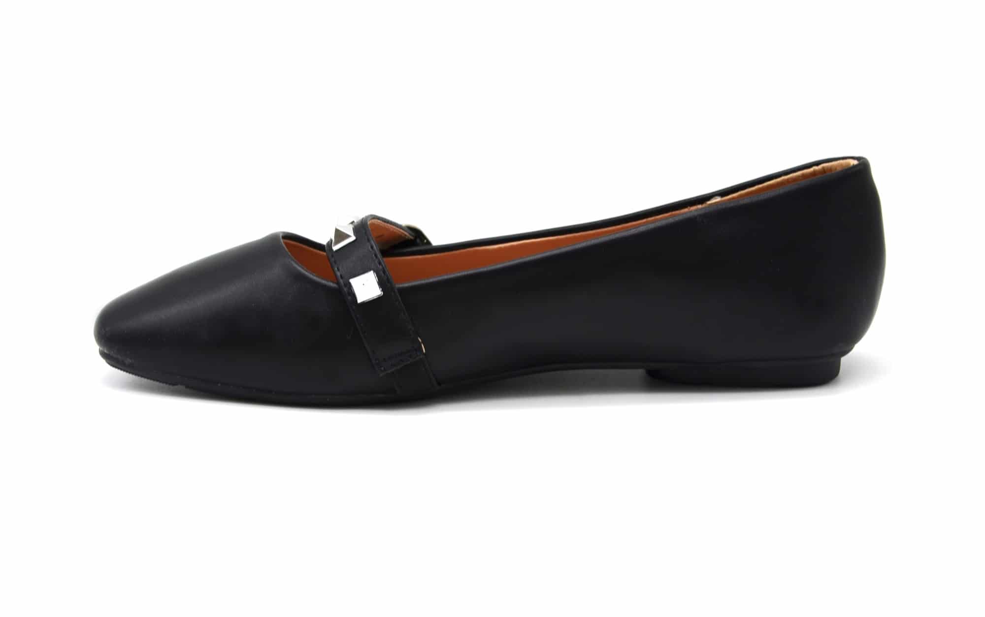 Ballerine plate confortable simili cuir noire avec nœud fin CLAIRE