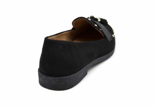 Mocassins-Effet-Daim-avec-Clous-Dores-Bande-Satinee-et-Double-Pompons-Noir