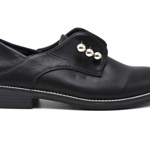 Derbies-Simili-Cuir-Satine-avec-Triple-Barres-et-Boules-Metal-Argente-Noir