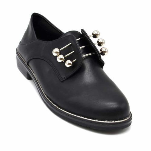 Derbies-imitation-leather-satine-with-Triple-bars-and-balls-Metal-silver-Black