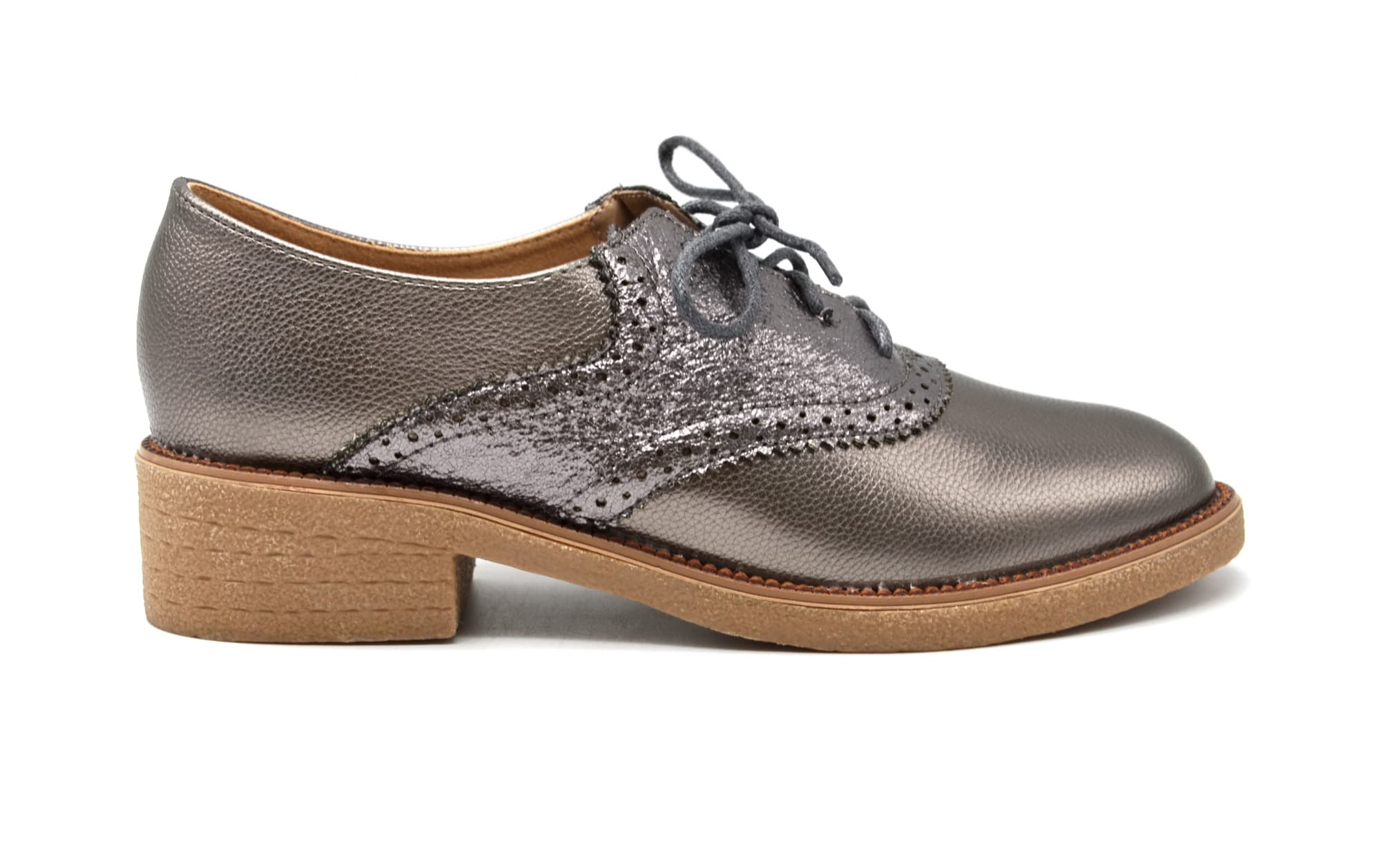 SHF91 Derbies Simili Cuir Satin Perfor avec Surpiq res Lacets et Petit Talon Carr Gris
