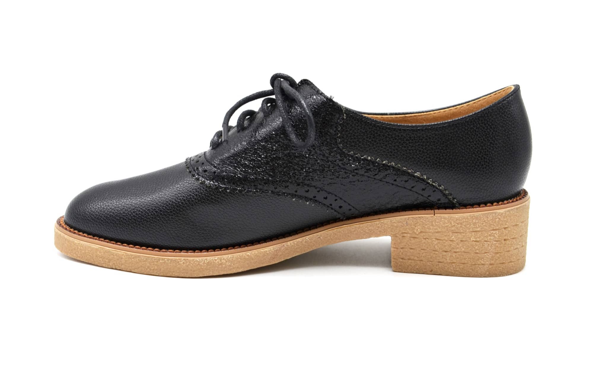 Derbies-Simili-Cuir-Satine-Perfore-avec-Surpiqures-Lacets-et-Petit-Talon-Carre-Noir