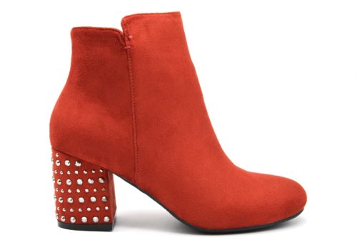 Bottines-Boots-Effet-Daim-avec-Talon-Carre-Orne-de-Clous-Argentes-Rouge