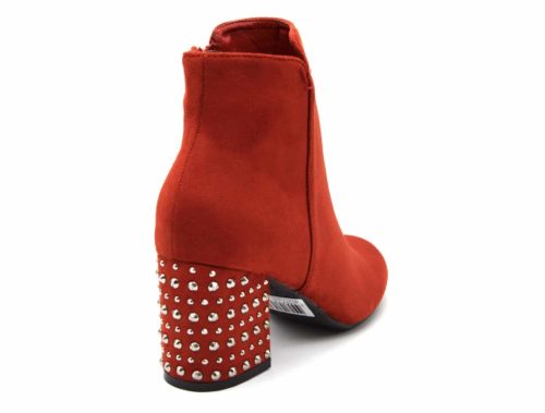 Bottines-Boots-Effet-Daim-avec-Talon-Carre-Orne-de-Clous-Argentes-Rouge