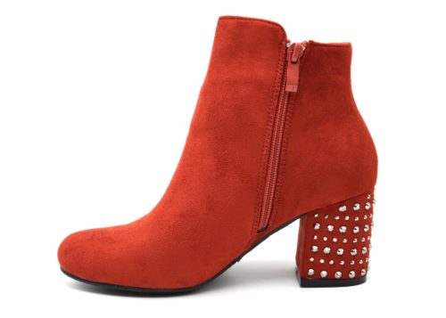 Bottines-Boots-Effet-Daim-avec-Talon-Carre-Orne-de-Clous-Argentes-Rouge