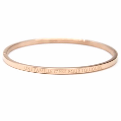 Bracelet-Jonc-Fin-Acier-Or-Rose-avec-Message-Une-Famille-Cest-Pour-Toujours