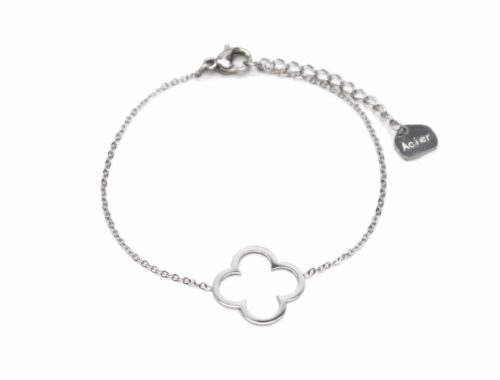 Bracelet-Fine-Chaine-avec-Charm-Trefle-Chance-Contour-Acier-Argente