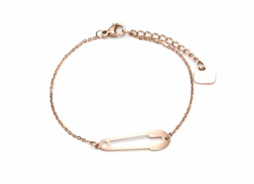 Bracelet-Fine-Chaine-avec-Charm-Epingle-Contour-Acier-Or-Rose
