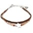 Bracelet-Multi-Rangs-Perles-et-Tissu-Brillant-Marron-avec-Etoile-Acier-Argente