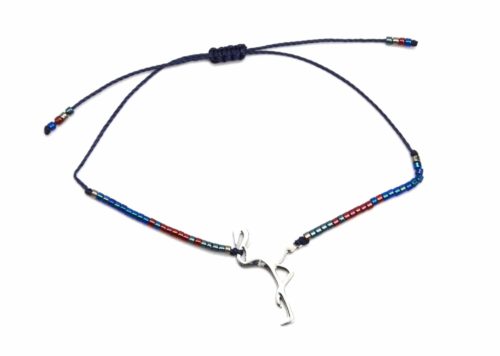 Bracelet-Cordon-Ajustable-Bleu-Nuit-avec-Perles-Rocaille-et-Charm-Flamant-Rose-Acier-Argente