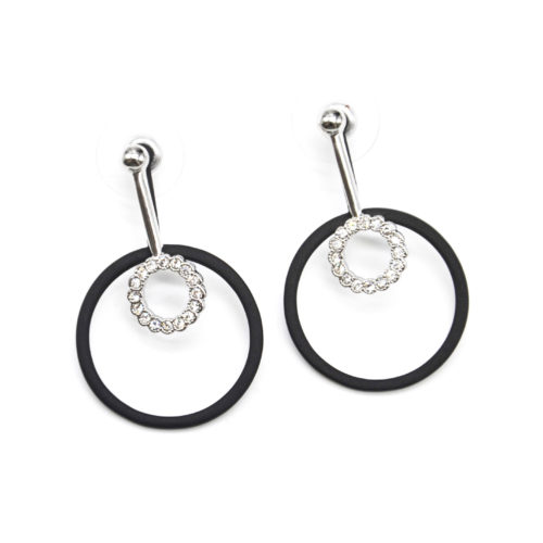 Boucles-dOreilles-Pendantes-2-en-1-Barre-Metal-Argente-avec-Cercles-Strass-et-Metal-Noir