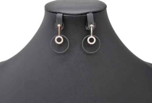 Boucles-dOreilles-Pendantes-2-en-1-Barre-Metal-Or-Rose-avec-Double-Cercles-Strass-et-Metal-Noir