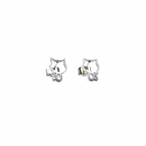 Boucles-dOreilles-Chat-Contour-Acier-Argente