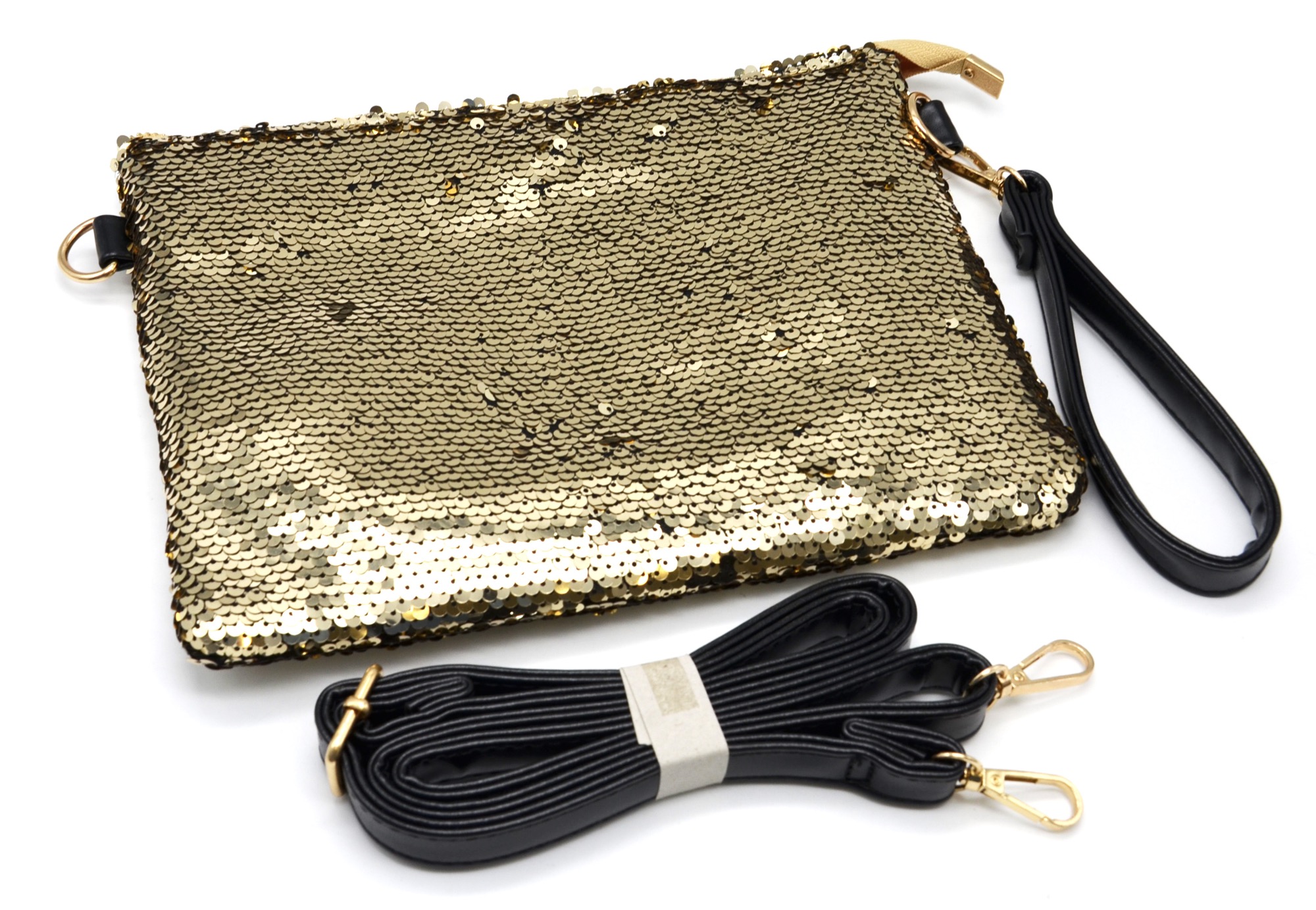 PCH20 - Pochette Sac Soirée Bandoulière avec Sequins Brillants Doré