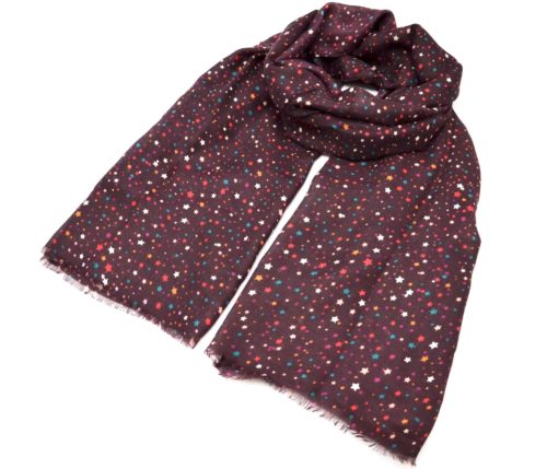 Foulard-Long-Automne-Hiver-Uni-Motif-Mini-Etoiles-Multicolore-Marron-Bordeaux