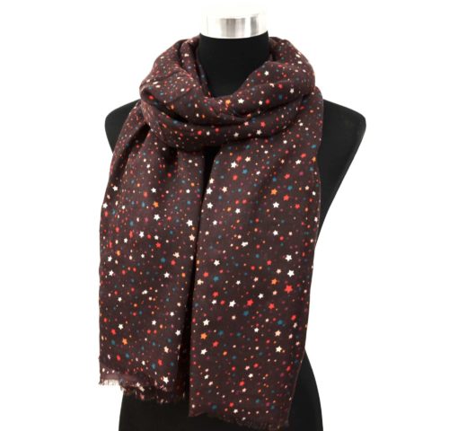 Foulard-Long-Automne-Hiver-Uni-Motif-Mini-Etoiles-Multicolore-Marron-Bordeaux