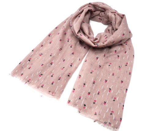 Foulard-Long-Automne-Hiver-Uni-Motif-Mini-Plumes-Multicolore-Vieux-Rose