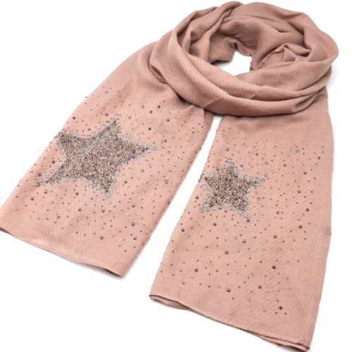 Foulard-Long-Automne-Hiver-Crepe-Uni-avec-Motifs-Etoiles-et-Clous-Brillants-Vieux-Rose