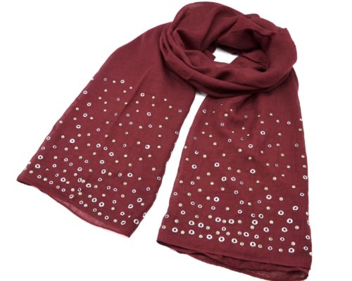 Foulard-Long-Automne-Hiver-Uni-avec-Oeillets-Metal-et-Clous-Brillants-Bordeaux