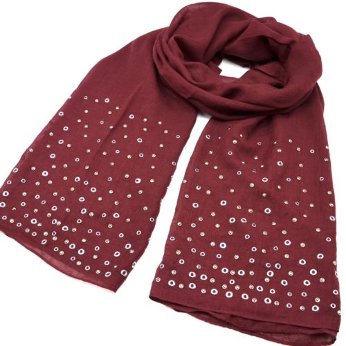 Foulard-Long-Automne-Hiver-Uni-avec-Oeillets-Metal-et-Clous-Brillants-Bordeaux