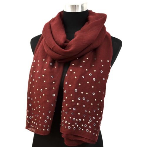 Scarf-Long-autumn-winter-Uni-with-carnations-Metal-and-nails-gloss-Bordeaux