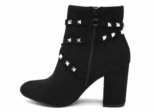 Bottines-Boots-Effet-Daim-avec-Talon-Carre-et-Brides-Clous-Pyramide-Metal-Argente-Noir