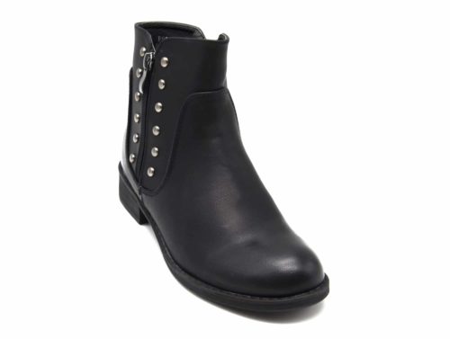 Bottines-Boots-Plates-Simili-Cuir-avec-Clous-Metal-Argente-et-Double-Fermeture-Zip-Noir