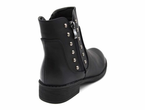 Bottines-Boots-Plates-Simili-Cuir-avec-Clous-Metal-Argente-et-Double-Fermeture-Zip-Noir