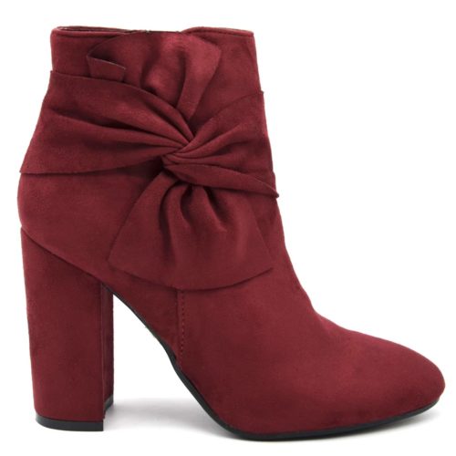 Bottines-Boots-Effet-Daim-avec-Talon-Carre-et-Noeud-Drape-sur-Cote-Bordeaux