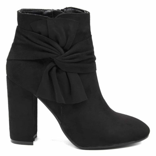 Bottines-Boots-Effet-Daim-avec-Talon-Carre-et-Noeud-Drape-sur-Cote-Noir