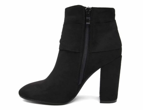 Bottines-Boots-Effet-Daim-avec-Talon-Carre-et-Noeud-Drape-sur-Cote-Noir