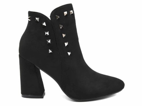 Bottines-Boots-Effet-Daim-Bout-Pointu-avec-Talon-Carre-et-Clous-Pyramide-Metal-Gris-Noir