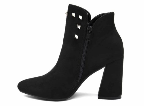 Bottines-Boots-Effet-Daim-Bout-Pointu-avec-Talon-Carre-et-Clous-Pyramide-Metal-Gris-Noir