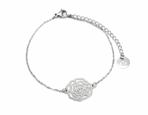 Bracelet-Fine-Chaine-avec-Charm-Fleur-Ajouree-Acier-Argente