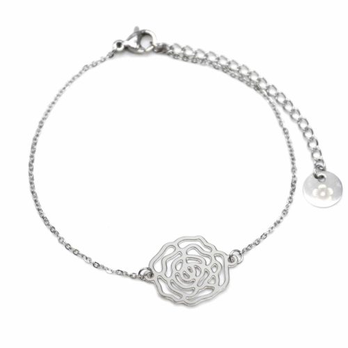 Bracelet-Fine-Chaine-avec-Charm-Fleur-Ajouree-Acier-Argente