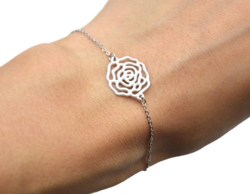 Bracelet-Fine-Chaine-avec-Charm-Fleur-Ajouree-Acier-Argente